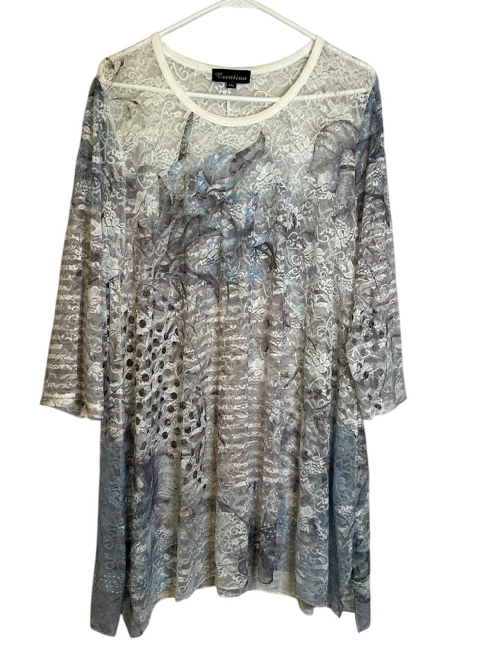 Creation Lace Tunic Top XXL Boho Floral Print Sheer Blouse Artsy Romantic Chic